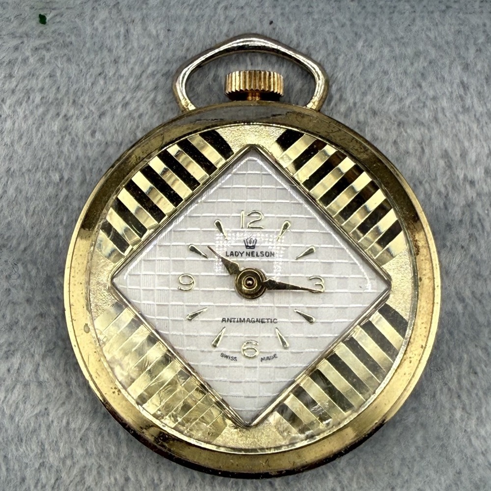 Vintage Lady Nelson Pocket Watch Gold Tone Antimagnetic Swiss Non Working